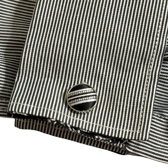 Statement Confidence Mens Black White Striped Button Down Dress Shirt - XXL - Picture 8 of 9